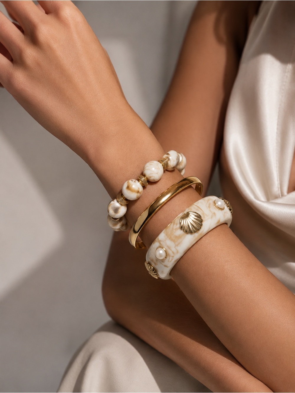 Capri Tide Shell & Marble Bracelet Stack